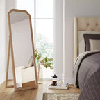 Specchio da Terra a Figura Intera in Stile Country Francese con Supporto a Cavalletto, Cornice in Legno Marrone, 60"