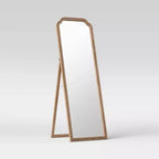 Specchio da Terra a Figura Intera in Stile Country Francese con Supporto a Cavalletto, Cornice in Legno Marrone, 60"