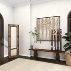 Specchio da terra rustico a figura intera, cornice in legno marrone e metallo, altezza 68", autoportante