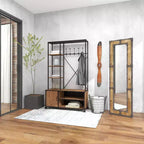 Specchio da terra rustico a figura intera, cornice in legno marrone e metallo, altezza 68", autoportante