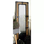 Specchio da terra rustico a figura intera, cornice in legno marrone e metallo, altezza 68", autoportante