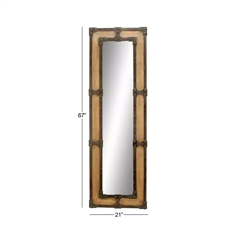 Specchio da terra rustico a figura intera, cornice in legno marrone e metallo, altezza 68", autoportante
