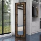Specchio da terra rustico a figura intera, cornice in legno marrone e metallo, altezza 68", autoportante