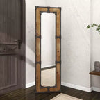 Specchio da terra rustico a figura intera, cornice in legno marrone e metallo, altezza 68", autoportante