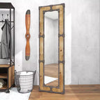 Specchio da terra rustico a figura intera, cornice in legno marrone e metallo, altezza 68", autoportante
