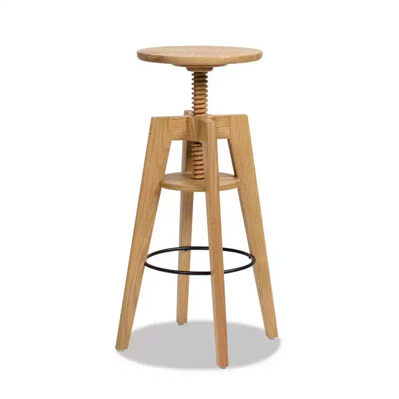Sgabello da bar regolabile in legno massello di rovere, noce, senza schienale, stile minimalista
