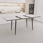 Extendable MDF Marble-Print Square Dining Table, Industrial Kitchen & Dining, Tapered Metal Legs