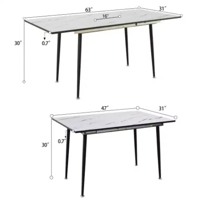 Tavolo da Pranzo Quadrato in MDF Effetto Marmo Allungabile, Cucina e Sala da Pranzo Industriale, Gambe Affusolate in Metallo
