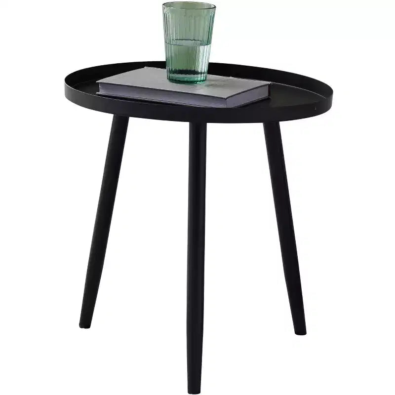 Tavolino / Comodino rotondo in metallo nero, design minimalista a piedistallo