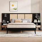 Whisen Queen Size Solid Wood Bed Frame with 2 Nightstands