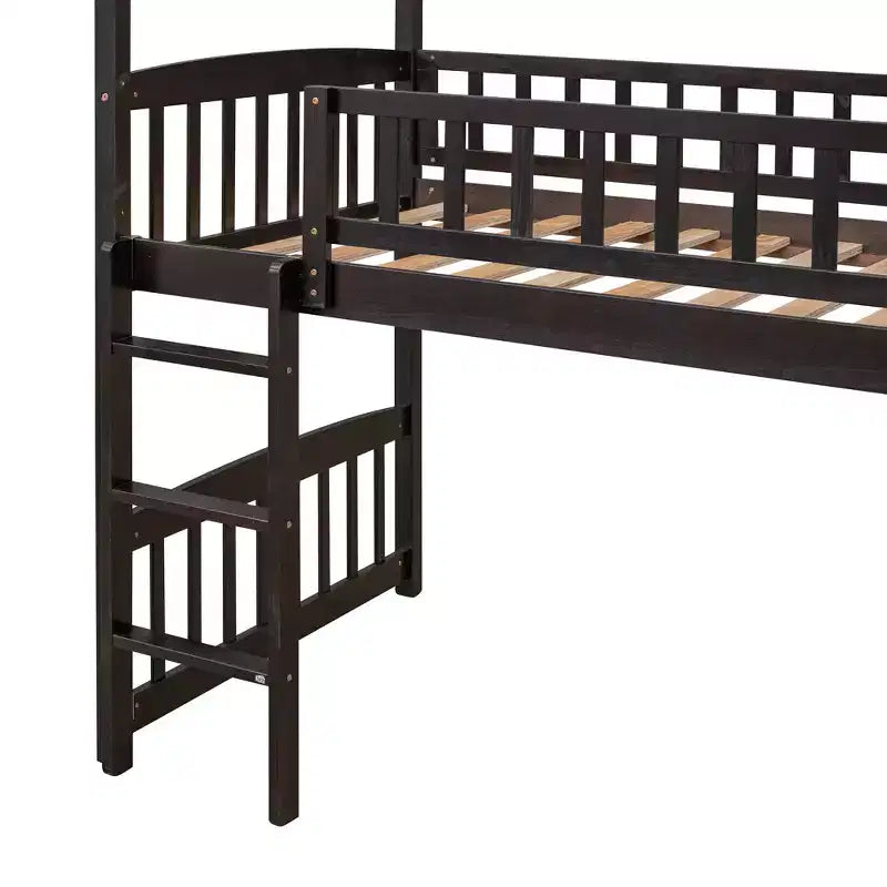 Letto a soppalco a capanna per bambini con scivolo, in legno massello di pino, capacità 136 kg