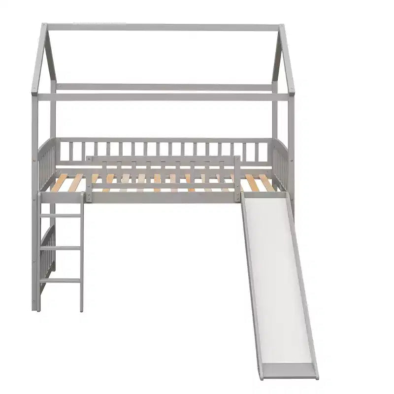 Letto a soppalco a capanna per bambini con scivolo, in legno massello di pino, capacità 136 kg
