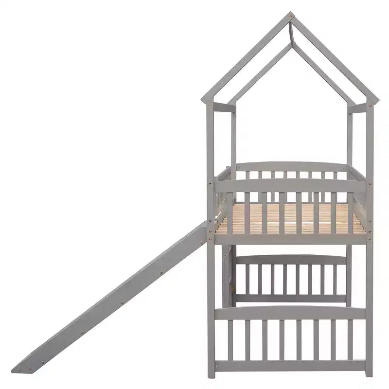 Letto a soppalco a capanna per bambini con scivolo, in legno massello di pino, capacità 136 kg