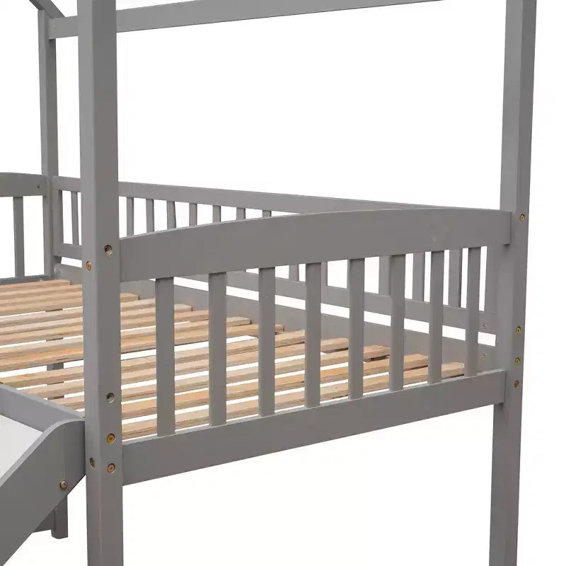 Letto a soppalco a capanna per bambini con scivolo, in legno massello di pino, capacità 136 kg
