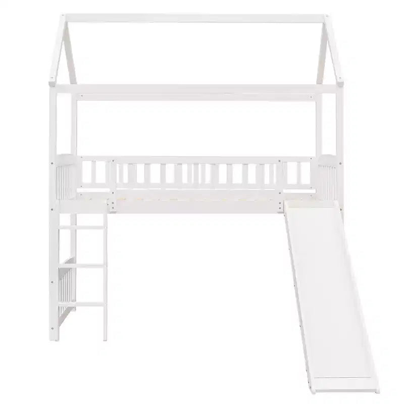 Letto a soppalco a capanna per bambini con scivolo, in legno massello di pino, capacità 136 kg