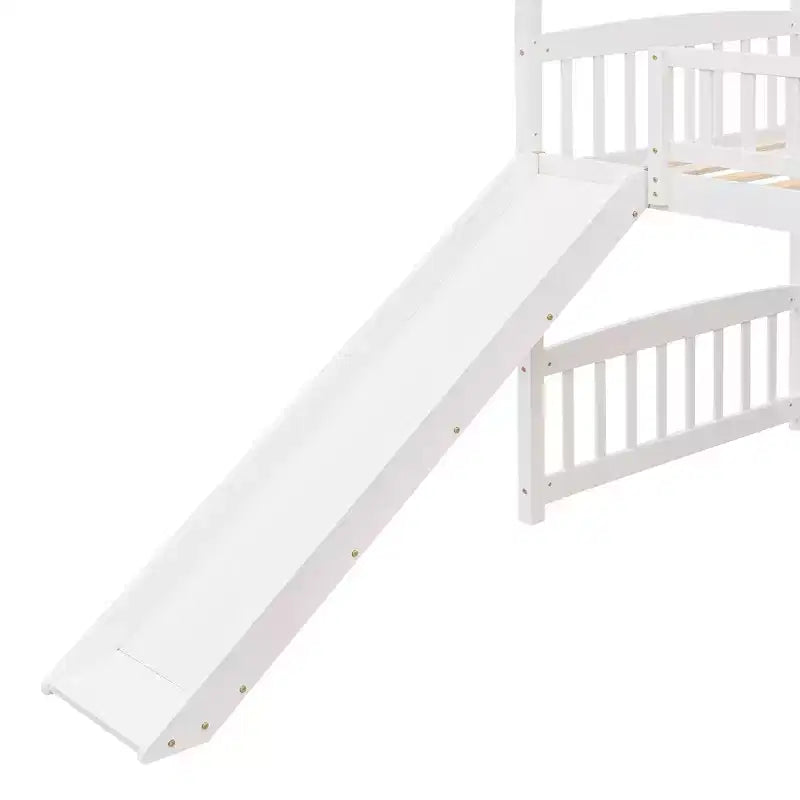 Letto a soppalco a capanna per bambini con scivolo, in legno massello di pino, capacità 136 kg