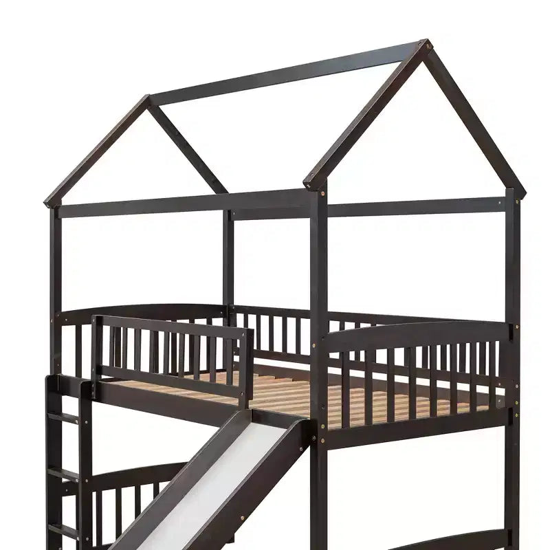 Letto a soppalco a capanna per bambini con scivolo, in legno massello di pino, capacità 136 kg