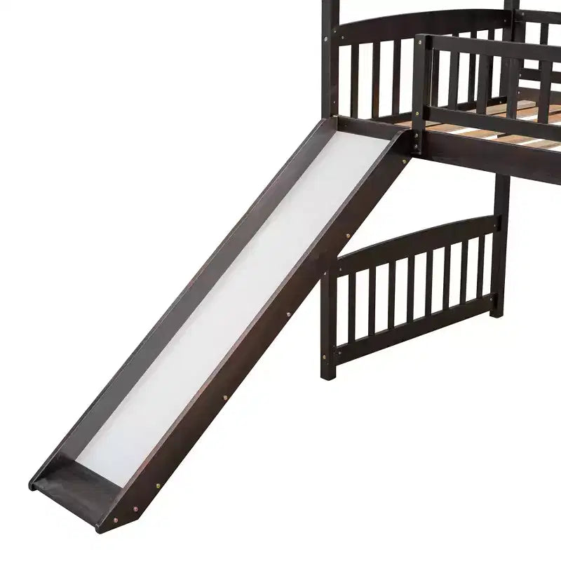 Letto a soppalco a capanna per bambini con scivolo, in legno massello di pino, capacità 136 kg