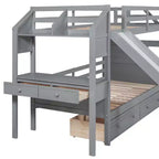 Letto a castello singolo su singolo con scivolo, scala contenitore, scrivania e cassetti, legno di pino