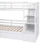 Letto a castello singolo su singolo con scivolo, scala contenitore, scrivania e cassetti, legno di pino