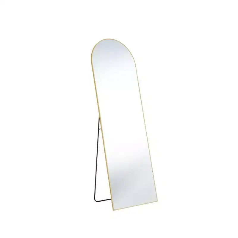 Specchio da terra a figura intera ad angolo retto ad arco da 64 pollici, specchio da parete con cornice sottile in lega di alluminio con staffa