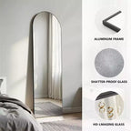 Specchio da terra a figura intera ad angolo retto ad arco da 64 pollici, specchio da parete con cornice sottile in lega di alluminio con staffa