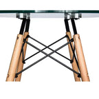 Tavolo da pranzo bistrot rotondo mid-century da 80 cm, piano in vetro temperato o MDF, base Eiffel
