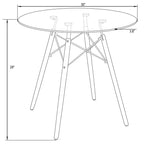 Tavolo da pranzo bistrot rotondo mid-century da 80 cm, piano in vetro temperato o MDF, base Eiffel
