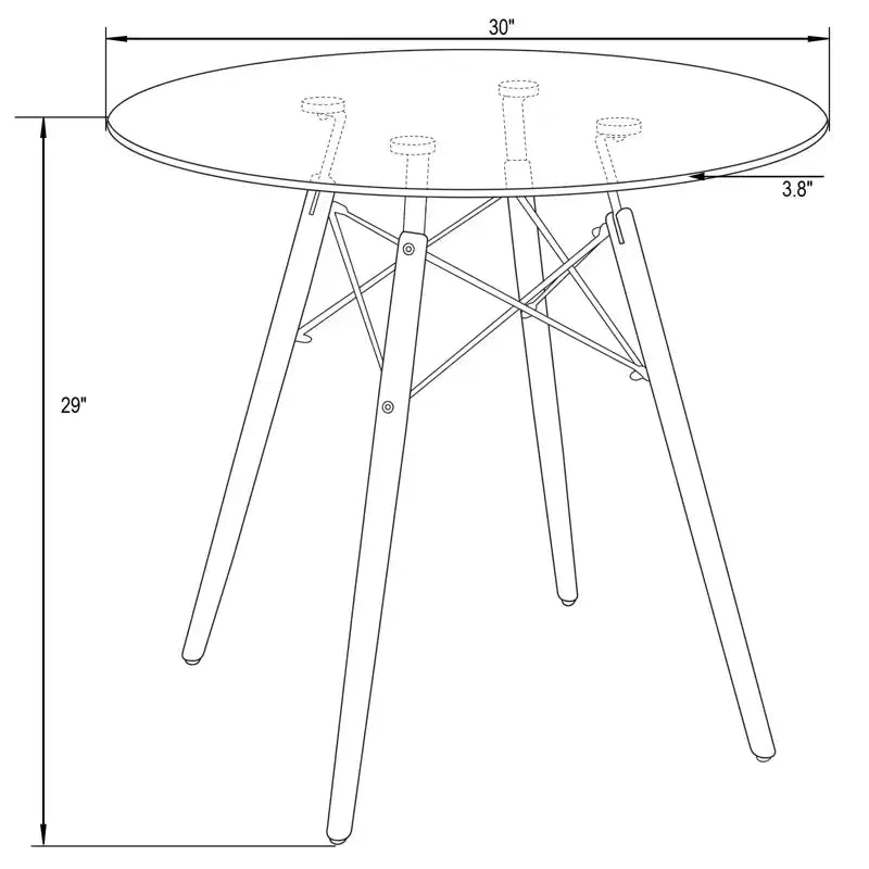 Tavolo da pranzo bistrot rotondo mid-century da 80 cm, piano in vetro temperato o MDF, base Eiffel