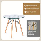 Tavolo da pranzo bistrot rotondo mid-century da 80 cm, piano in vetro temperato o MDF, base Eiffel