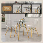 Tavolo da pranzo bistrot rotondo mid-century da 80 cm, piano in vetro temperato o MDF, base Eiffel