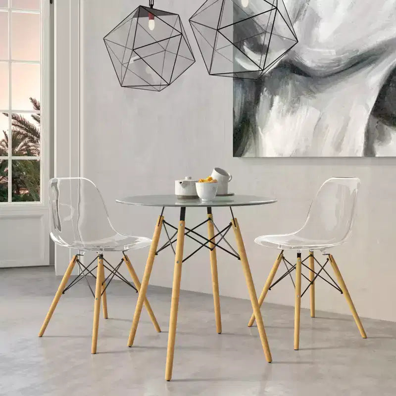 Tavolo da pranzo bistrot rotondo mid-century da 80 cm, piano in vetro temperato o MDF, base Eiffel