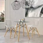 Tavolo da pranzo bistrot rotondo mid-century da 80 cm, piano in vetro temperato o MDF, base Eiffel