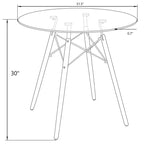 Tavolo da pranzo bistrot rotondo mid-century da 80 cm, piano in vetro temperato o MDF, base Eiffel
