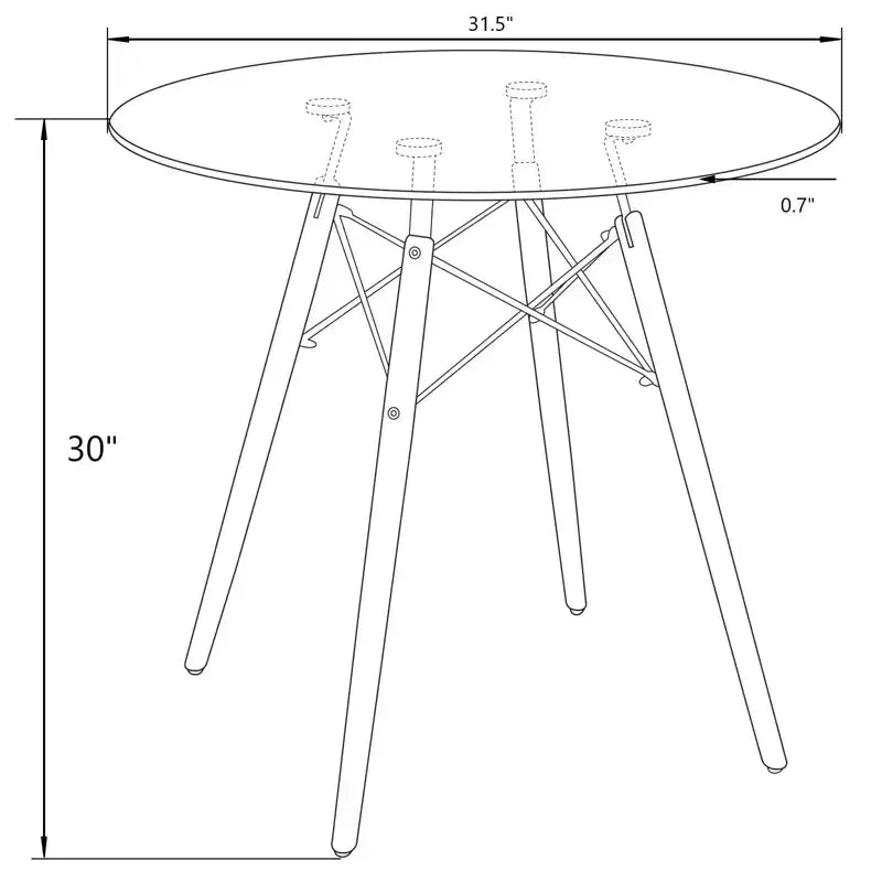 Tavolo da pranzo bistrot rotondo mid-century da 80 cm, piano in vetro temperato o MDF, base Eiffel