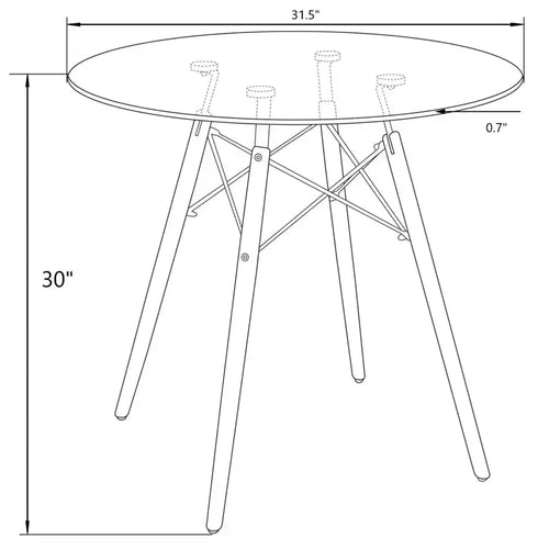 Tavolo da pranzo bistrot rotondo mid-century da 80 cm, piano in vetro temperato o MDF, base Eiffel