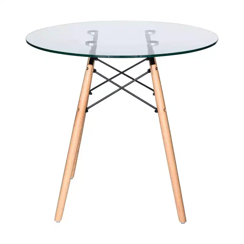Tavolo da pranzo bistrot rotondo mid-century da 80 cm, piano in vetro temperato o MDF, base Eiffel