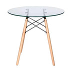 Tavolo da pranzo bistrot rotondo mid-century da 80 cm, piano in vetro temperato o MDF, base Eiffel