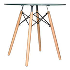 Tavolo da pranzo bistrot rotondo mid-century da 80 cm, piano in vetro temperato o MDF, base Eiffel