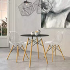 Tavolo da pranzo bistrot rotondo mid-century da 80 cm, piano in vetro temperato o MDF, base Eiffel