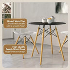 Tavolo da pranzo bistrot rotondo mid-century da 80 cm, piano in vetro temperato o MDF, base Eiffel