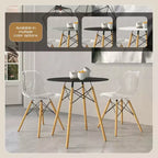 Tavolo da pranzo bistrot rotondo mid-century da 80 cm, piano in vetro temperato o MDF, base Eiffel