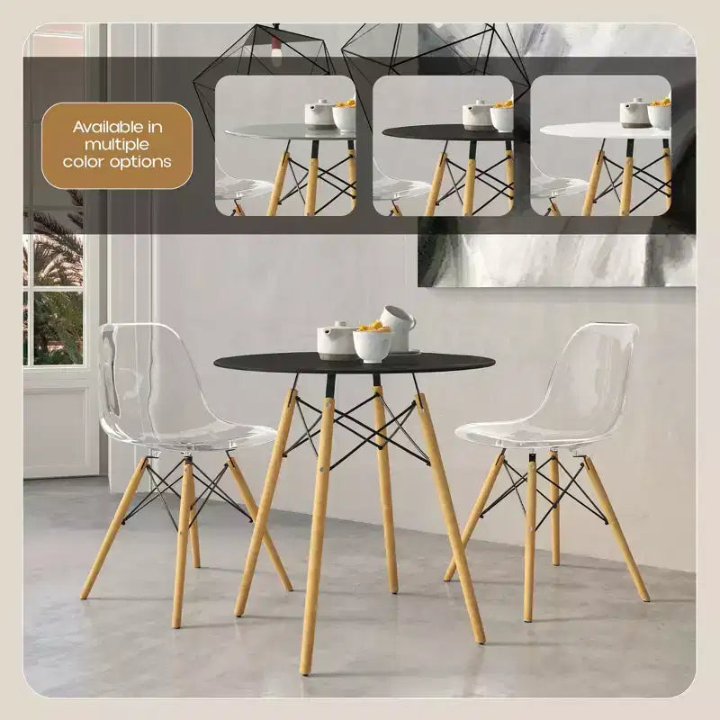 Tavolo da pranzo bistrot rotondo mid-century da 80 cm, piano in vetro temperato o MDF, base Eiffel