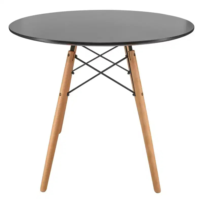 Tavolo da pranzo bistrot rotondo mid-century da 80 cm, piano in vetro temperato o MDF, base Eiffel