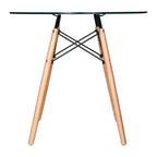 Tavolo da pranzo bistrot rotondo mid-century da 80 cm, piano in vetro temperato o MDF, base Eiffel