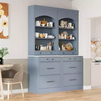 83.7H Kitchen Pantry, Freestanding Kitchen Hutch with Faux Marble Top, Cupboard Cabinet with 5 Drawers and Adjustable Shelf - ModernLuxe