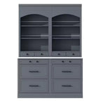 Dispensa da Cucina Autoportante da 212,6 cm con Top Effetto Marmo, 5 Cassetti e Ripiani