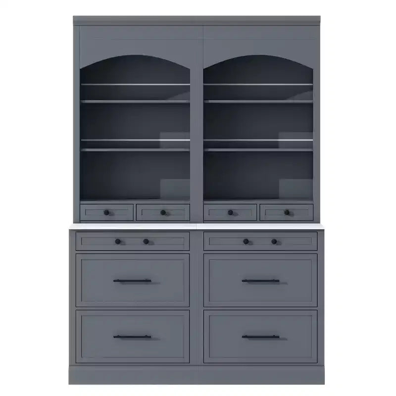 Dispensa da Cucina Autoportante da 212,6 cm con Top Effetto Marmo, 5 Cassetti e Ripiani