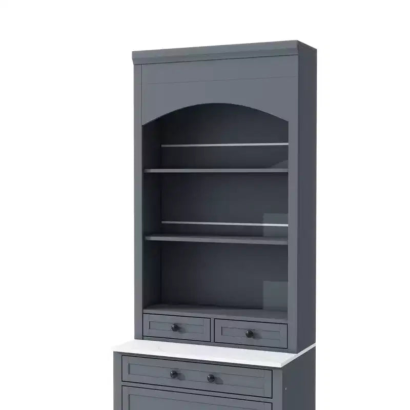Dispensa da Cucina Autoportante da 212,6 cm con Top Effetto Marmo, 5 Cassetti e Ripiani