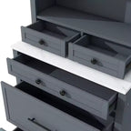 Dispensa da Cucina Autoportante da 212,6 cm con Top Effetto Marmo, 5 Cassetti e Ripiani